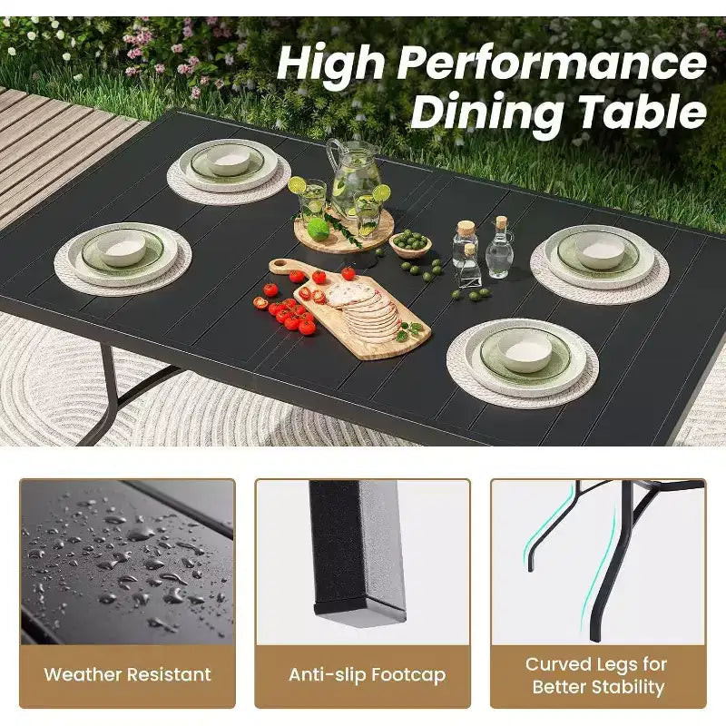 Table à manger extérieure rectangulaire durable 60x35'' avec trou pour parasol 1,57'' - mobilier métallique résistant aux intempéries pour patio, jardin, cour et bord de piscine