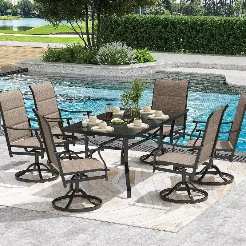 Table à manger extérieure rectangulaire durable 60x35'' avec trou pour parasol 1,57'' - mobilier métallique résistant aux intempéries pour patio, jardin, cour et bord de piscine