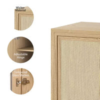 1 meuble de rangement en grain de bois noir (porte en osier), meuble de rangement décoratif