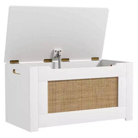 Costway Coffre à jouets 80 cm pour enfants, panier de rangement en rotin avec couvercle à charnière de sécurité