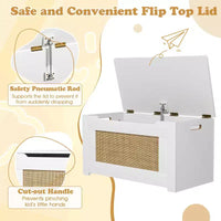 Costway Coffre à jouets 80 cm pour enfants, panier de rangement en rotin avec couvercle à charnière de sécurité