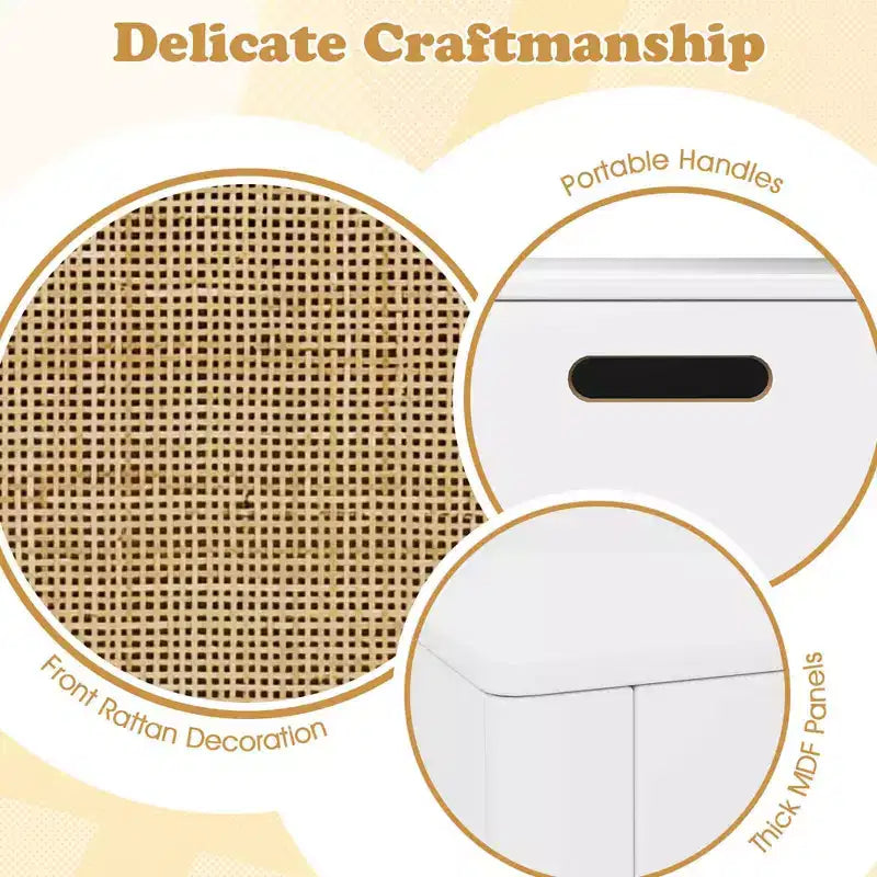 Costway Coffre à jouets 80 cm pour enfants, panier de rangement en rotin avec couvercle à charnière de sécurité