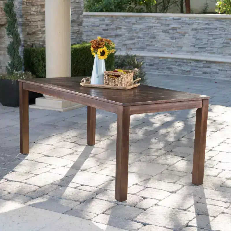 GDFStudio Ebany Table de salle à manger d'extérieur 69 en bois d'acacia avec design à lattes, marron foncé