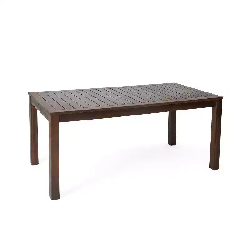 GDFStudio Ebany Table de salle à manger d'extérieur 69 en bois d'acacia avec design à lattes, marron foncé