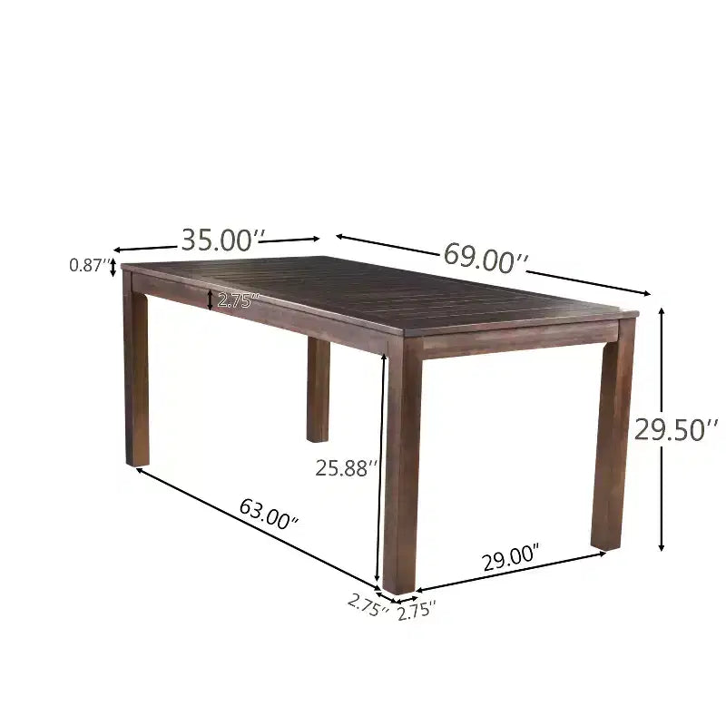 GDFStudio Ebany Table de salle à manger d'extérieur 69 en bois d'acacia avec design à lattes, marron foncé