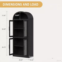 Bibliothèque arquée haute en bois 71.4 po avec portes, bibliothèques arrondies style farmhouse pour salon, cuisine, bureau (noir)