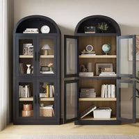 Bibliothèque arquée haute en bois 71.4 po avec portes, bibliothèques arrondies style farmhouse pour salon, cuisine, bureau (noir)