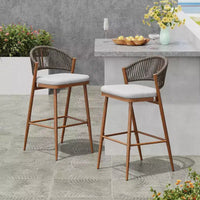 Christopher Knight Home Youssef Tabourets de bar extérieurs en aluminium et rotin 30 avec dossier festonné (lot de 2)
