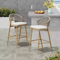 Christopher Knight Home Youssef Outdoor 30 Aluminum and Rattan Barstools with Scallop-shaped Backrest (Set of 2)