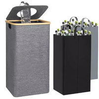Panier à linge gris Hausource 100L et bac de recyclage avec couvercle, 2 doublures, pliable, étanche