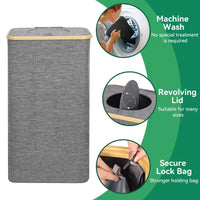 Panier à linge gris Hausource 100L et bac de recyclage avec couvercle, 2 doublures, pliable, étanche