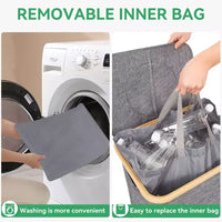 Panier à linge gris Hausource 100L et bac de recyclage avec couvercle, 2 doublures, pliable, étanche