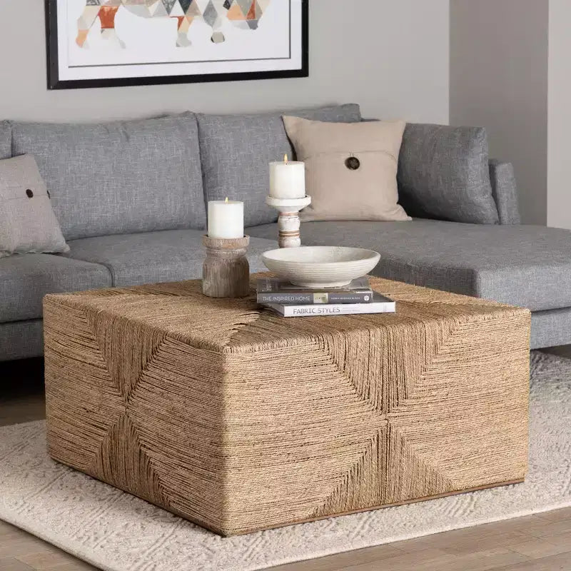 Table basse en jonc de mer naturel bali & pari Nakita style Japandi