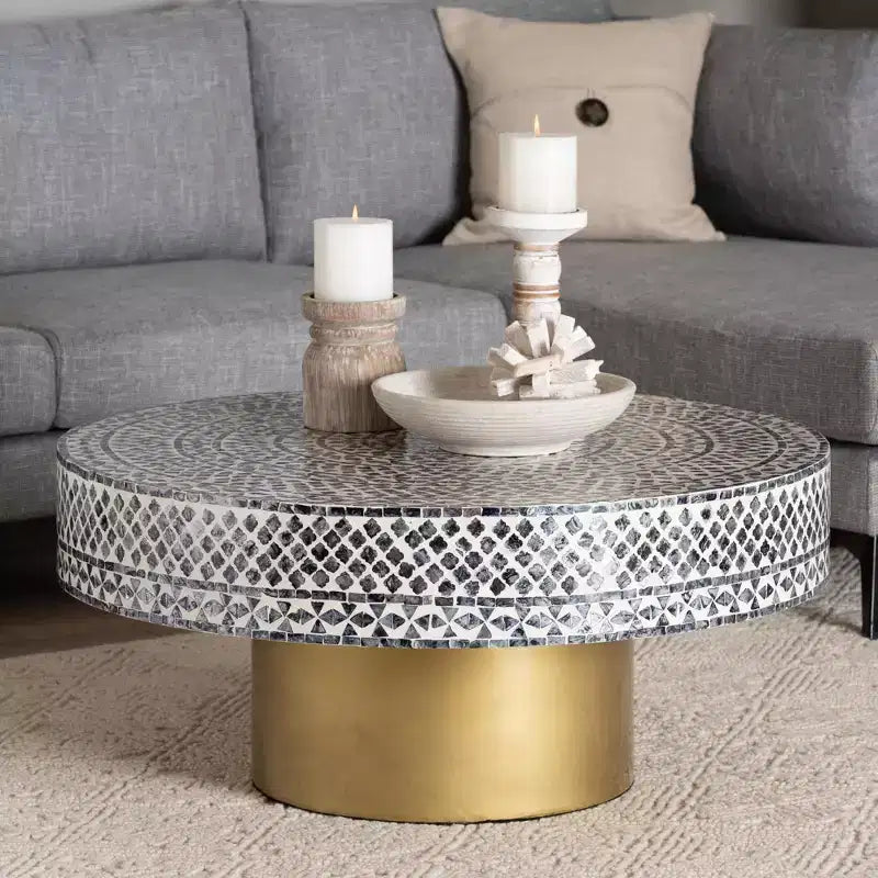 bali & pari Table basse en nacre Capiz coquillage Idra Coastal noir et blanc