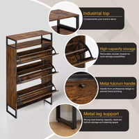 GARPROVM Meuble à chaussures en bois de style mi-siècle avec 3 portes basculantes et étagères amovibles, rangement pour chaussures d'entrée