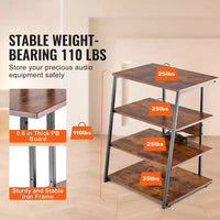 Meuble multimédia AV VEVOR 4 niveaux avec multiprises, meuble TV d'angle avec lumières LED, étagères en bois réglables en hauteur pour lecteurs DVD, brun