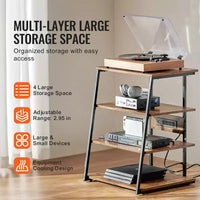 Meuble multimédia AV VEVOR 4 niveaux avec multiprises, meuble TV d'angle avec lumières LED, étagères en bois réglables en hauteur pour lecteurs DVD, brun