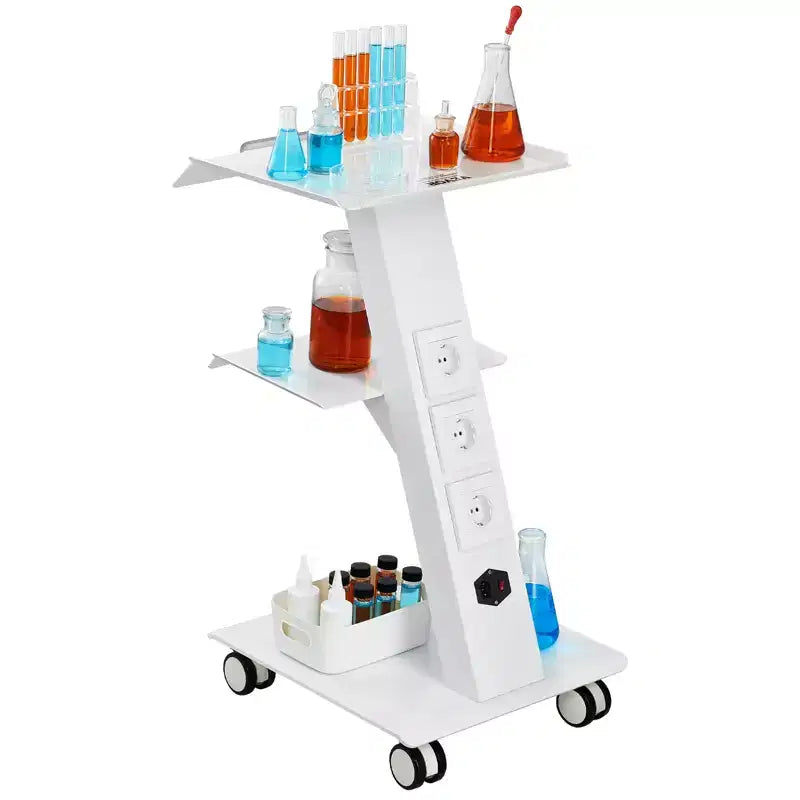 Chariot de laboratoire VEVOR, chariot de laboratoire roulant avec prise intégrée, chariot mobile métallique à 3 niveaux, chariot de clinique roulant, capacité de charge de 100 kg
