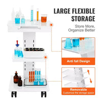 Chariot de laboratoire VEVOR, chariot de laboratoire roulant avec prise intégrée, chariot mobile métallique à 3 niveaux, chariot de clinique roulant, capacité de charge de 100 kg