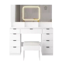 Karl Home | Grande coiffeuse avec 3 miroirs ouvrants et lumières LED