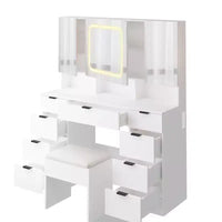 Karl Home | Grande coiffeuse avec 3 miroirs ouvrants et lumières LED