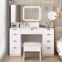 Karl Home | Grande coiffeuse avec 3 miroirs ouvrants et lumières LED