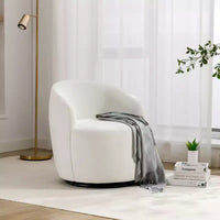 Fauteuil tonneau pivotant d'appoint en tissu chenille avec anneau métallique à revêtement poudré noir, ivoire