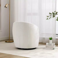 Fauteuil tonneau pivotant d'appoint en tissu chenille avec anneau métallique à revêtement poudré noir, ivoire
