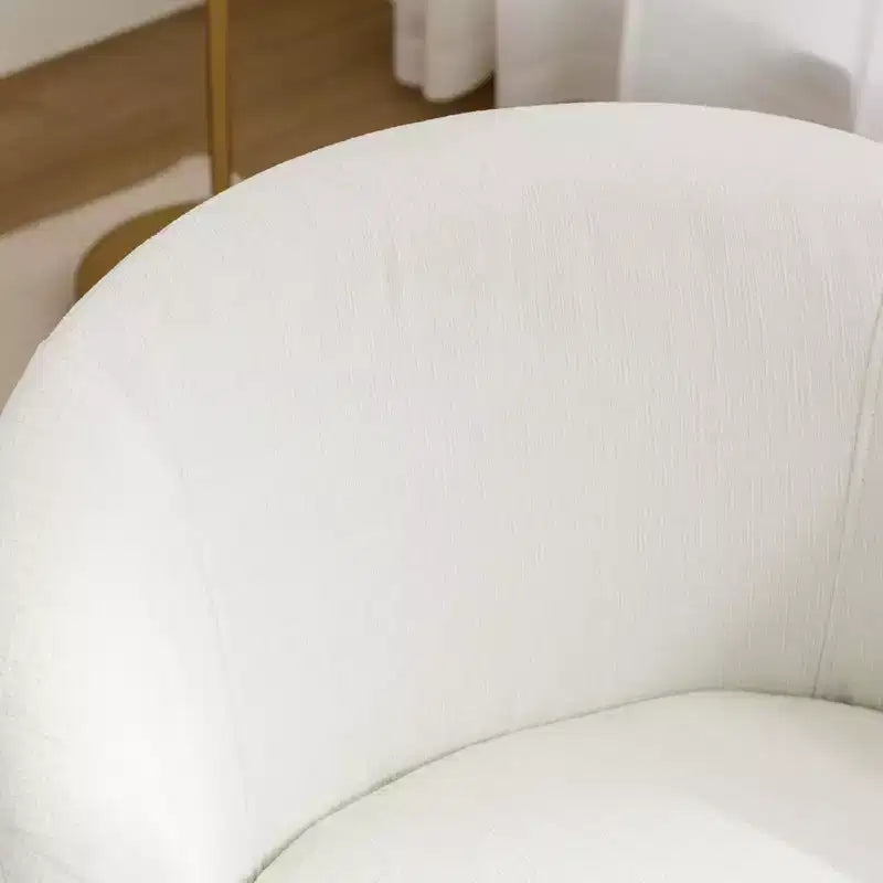 Fauteuil tonneau pivotant d'appoint en tissu chenille avec anneau métallique à revêtement poudré noir, ivoire