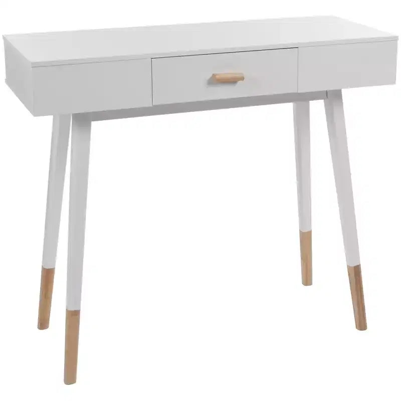 eHemco table console sofa Euro avec tiroir et pieds en bambou pour couloir et salon, blanc et chêne foncé