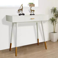 eHemco table console sofa Euro avec tiroir et pieds en bambou pour couloir et salon, blanc et chêne foncé