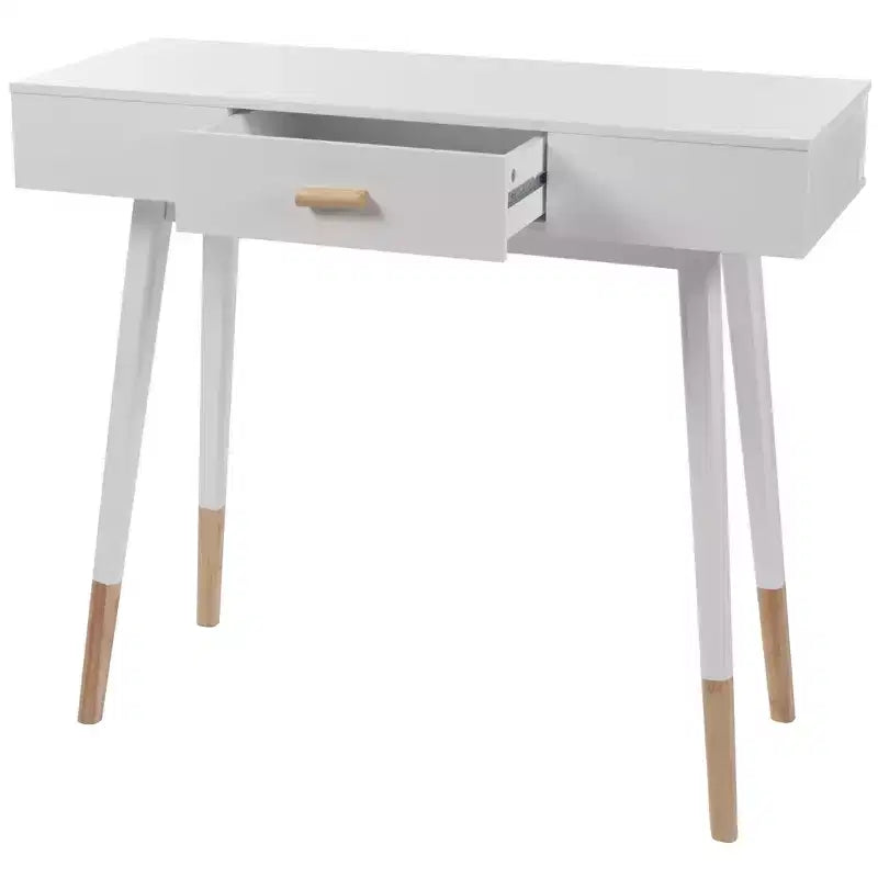 eHemco table console sofa Euro avec tiroir et pieds en bambou pour couloir et salon, blanc et chêne foncé