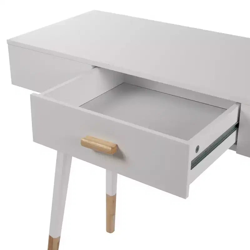 eHemco table console sofa Euro avec tiroir et pieds en bambou pour couloir et salon, blanc et chêne foncé
