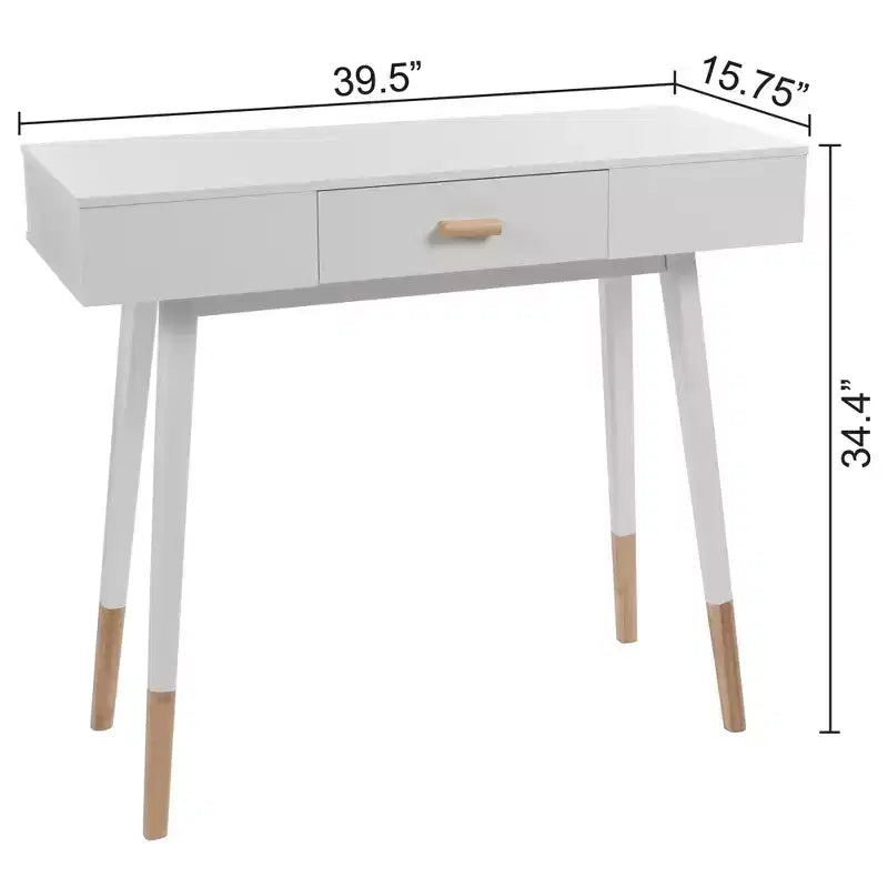 eHemco table console sofa Euro avec tiroir et pieds en bambou pour couloir et salon, blanc et chêne foncé