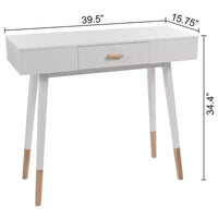 eHemco table console sofa Euro avec tiroir et pieds en bambou pour couloir et salon, blanc et chêne foncé