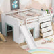 Lit mezzanine bas GDFStudio Sebastian en bois massif, taille double, avec toboggan et tiroirs