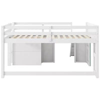 Lit mezzanine bas GDFStudio Sebastian en bois massif, taille double, avec toboggan et tiroirs