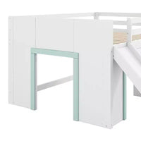 Lit mezzanine bas GDFStudio Sebastian en bois massif, taille double, avec toboggan et tiroirs
