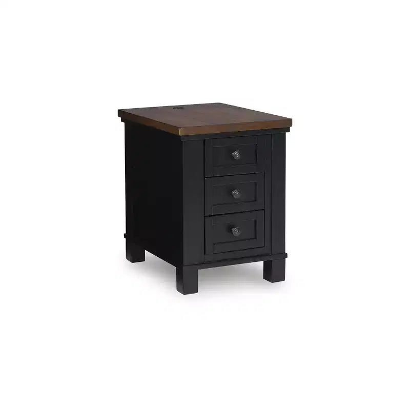Signature Design by Ashley Wildenauer table d'appoint latérale de chaise 3 tiroirs avec charge USB, noir
