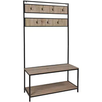 eHemco Vestiaire et portemanteau d'entrée en métal et bois pour salon et couloir, avec banc de rangement et 7 crochets