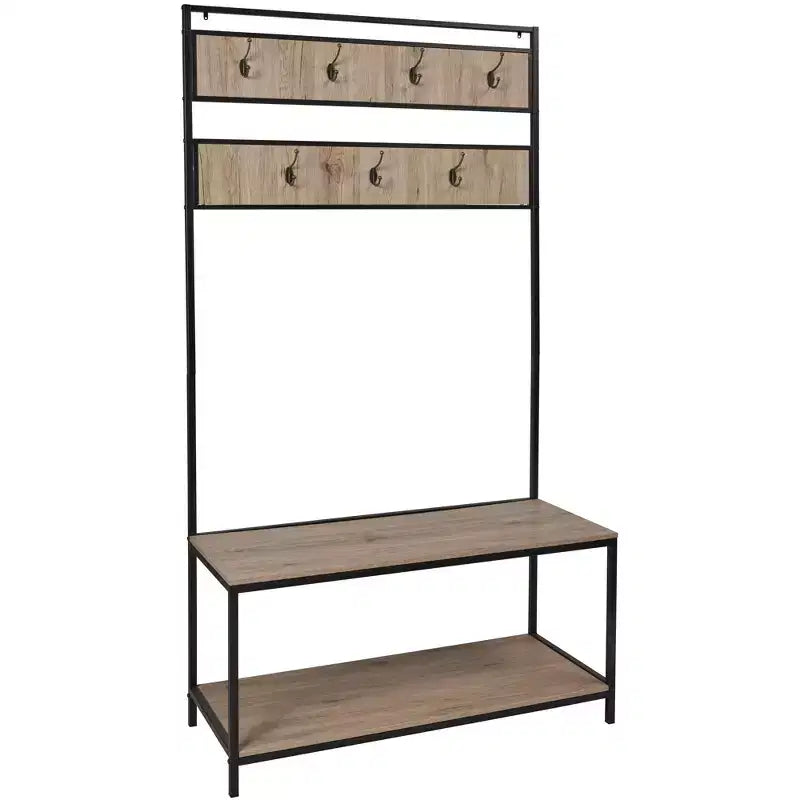 eHemco Vestiaire et portemanteau d'entrée en métal et bois pour salon et couloir, avec banc de rangement et 7 crochets