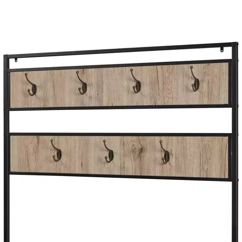 eHemco Vestiaire et portemanteau d'entrée en métal et bois pour salon et couloir, avec banc de rangement et 7 crochets