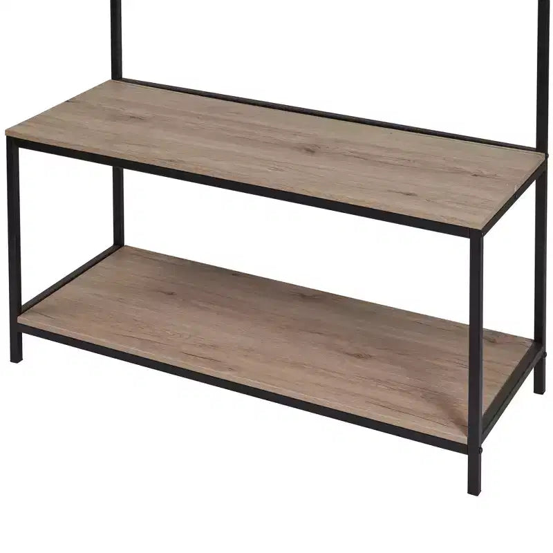 eHemco Vestiaire et portemanteau d'entrée en métal et bois pour salon et couloir, avec banc de rangement et 7 crochets