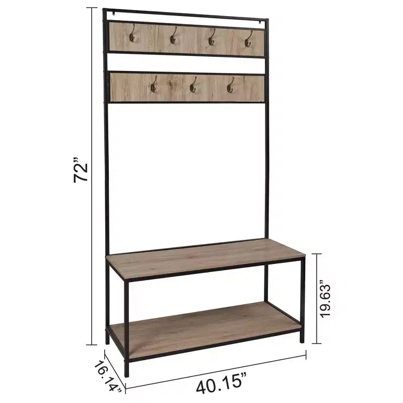 eHemco Vestiaire et portemanteau d'entrée en métal et bois pour salon et couloir, avec banc de rangement et 7 crochets