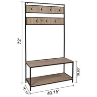 eHemco Vestiaire et portemanteau d'entrée en métal et bois pour salon et couloir, avec banc de rangement et 7 crochets
