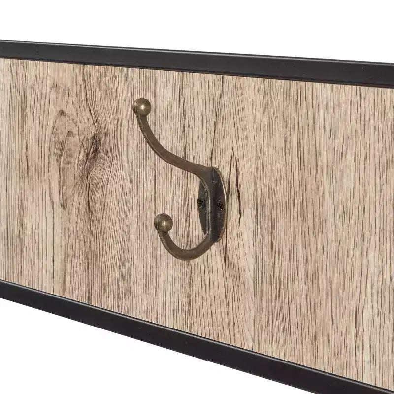 eHemco Vestiaire et portemanteau d'entrée en métal et bois pour salon et couloir, avec banc de rangement et 7 crochets