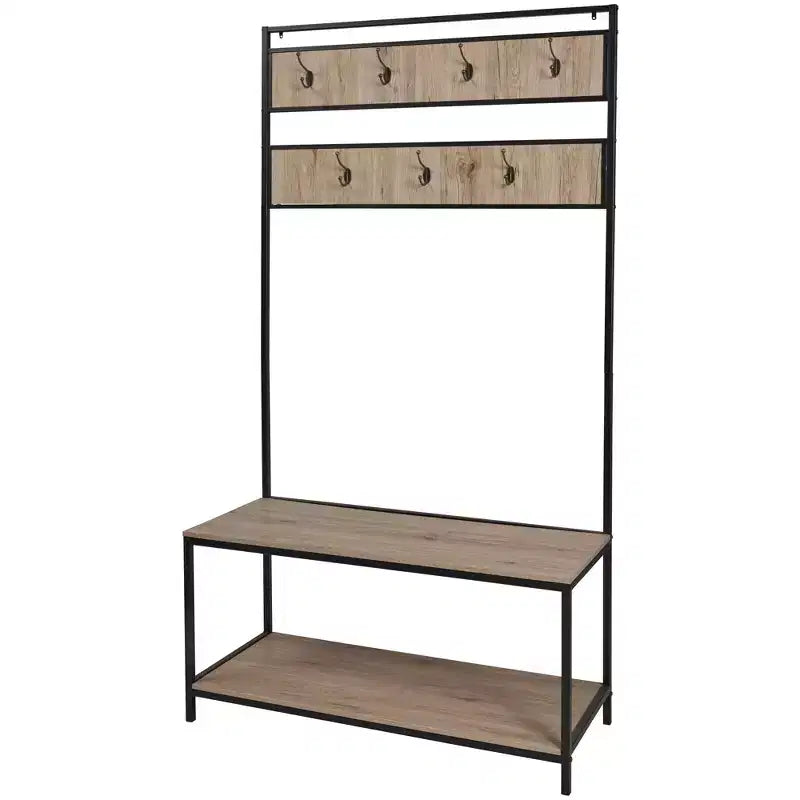 eHemco Vestiaire et portemanteau d'entrée en métal et bois pour salon et couloir, avec banc de rangement et 7 crochets