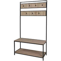 eHemco Vestiaire et portemanteau d'entrée en métal et bois pour salon et couloir, avec banc de rangement et 7 crochets