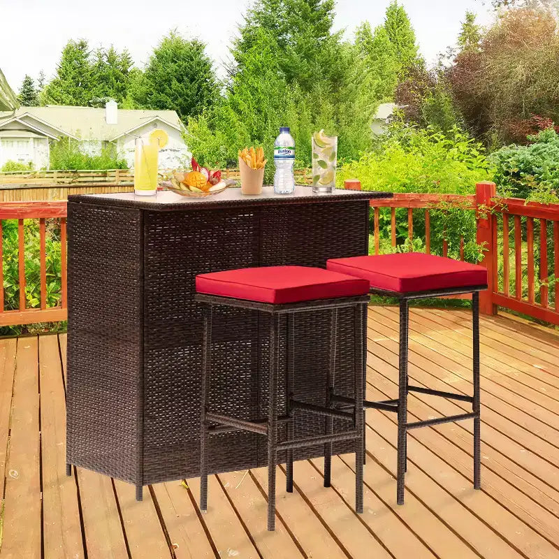 BestMassage Meubles de patio en osier : table et chaises en rotin 3 pièces