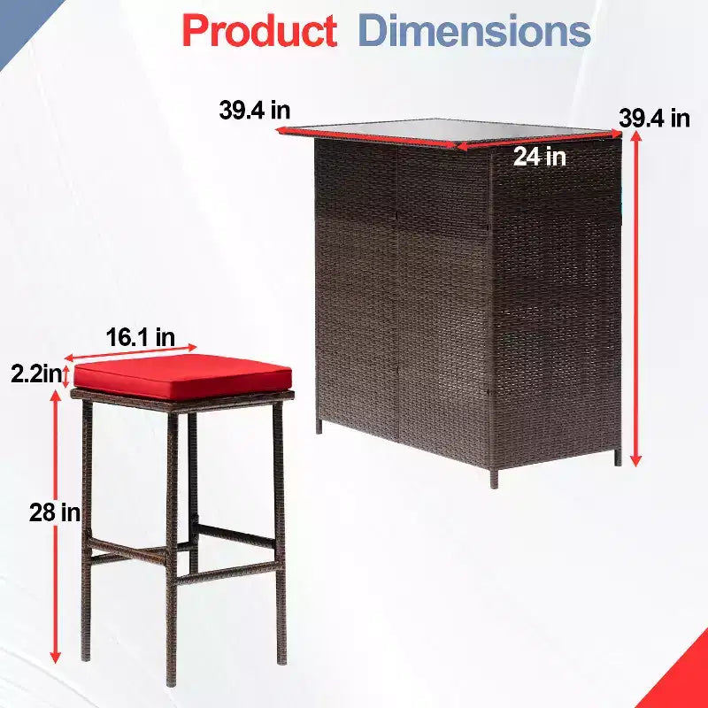 BestMassage Meubles de patio en osier : table et chaises en rotin 3 pièces